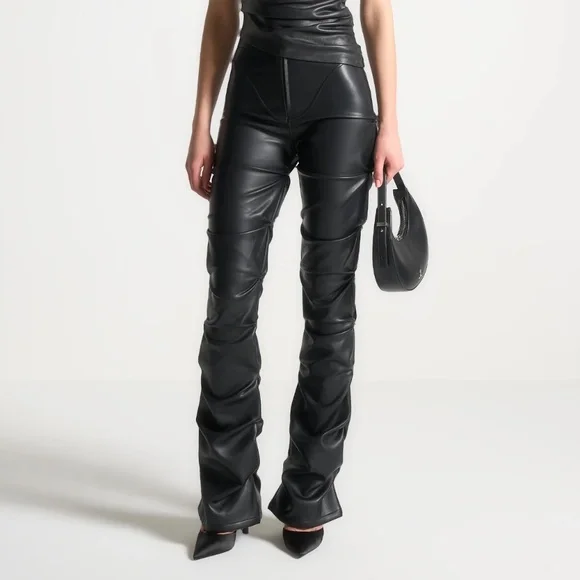 Manière De Voir Caroline Tacked Leather Flared Trousers Size 6 - Picture 2 of 5